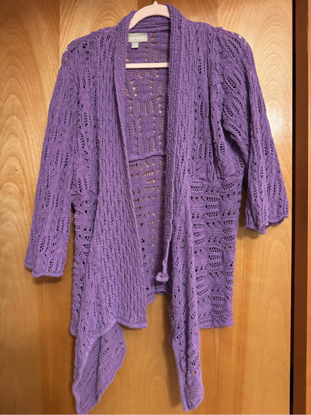 Woman Within Lavender Openwork Knit Draped Cardigan-size 18 or L